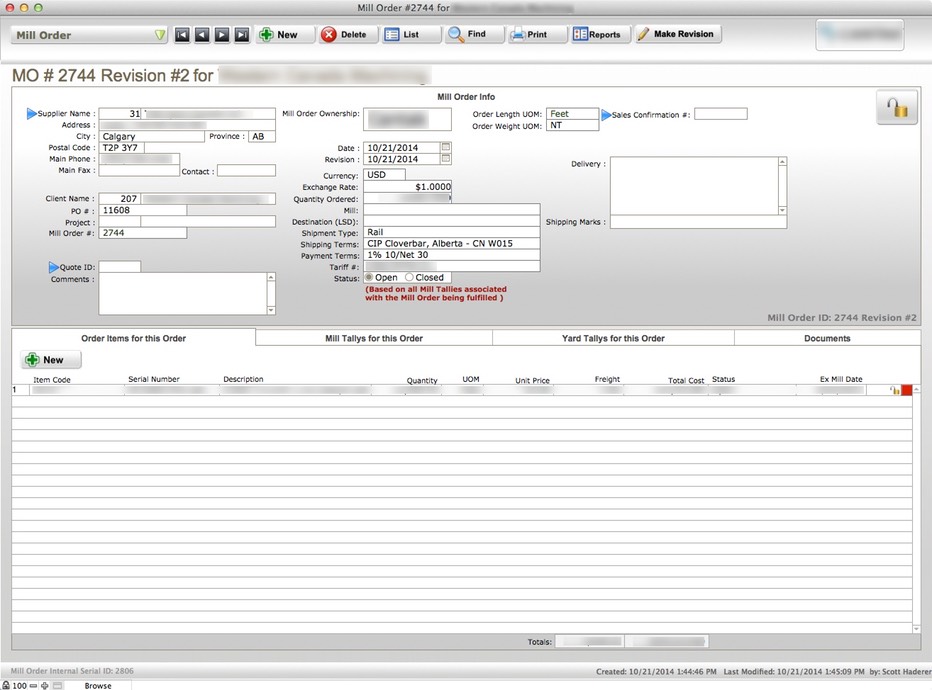 CTK Mill Order Entry